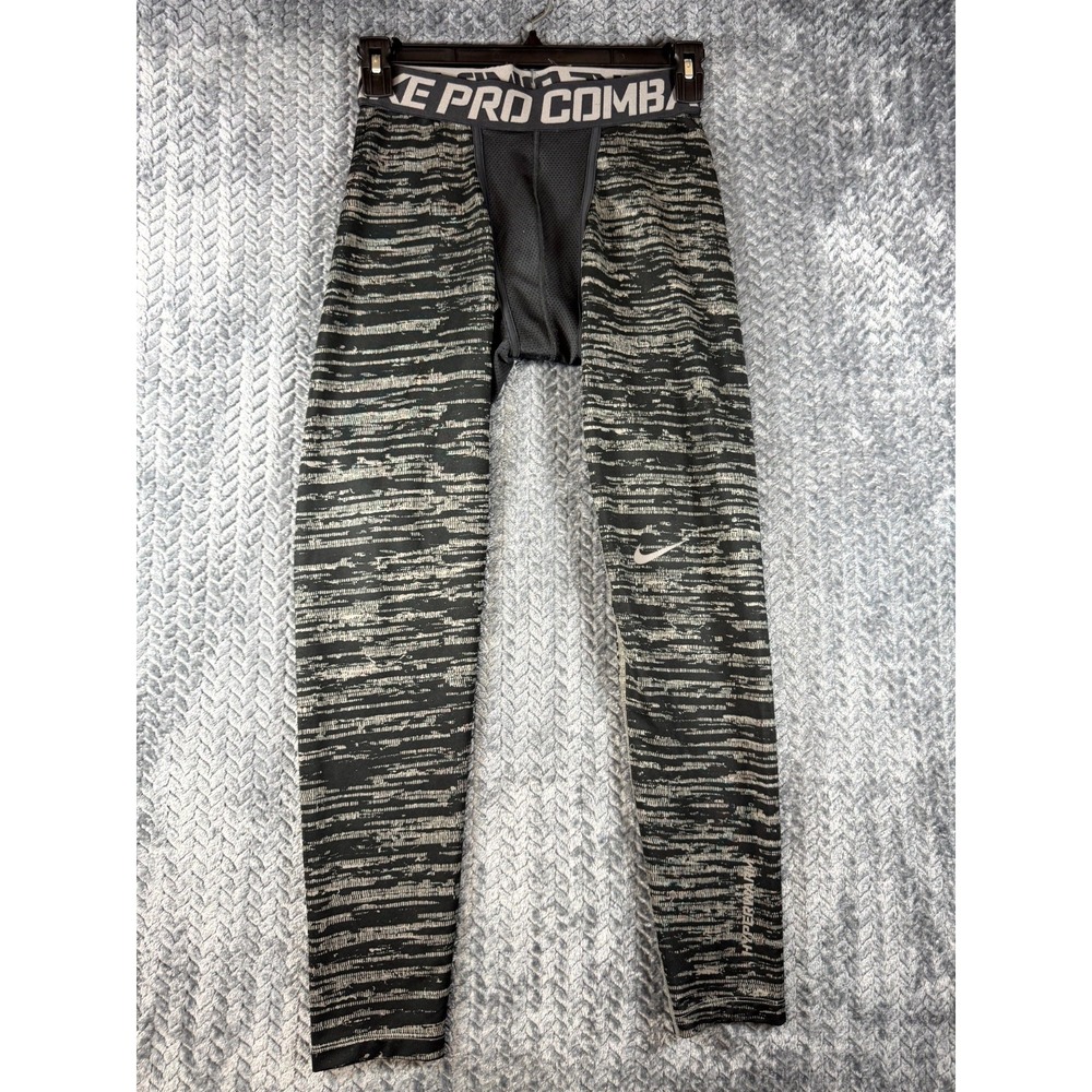 Nike Pro Combat Leggings Mens Large Black Gray Hyperwarm Compression Training‎